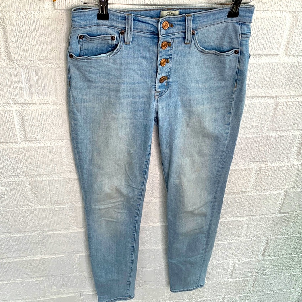 J. Crew Button Fly High Rise Toothpick Denim Skinny Jeans sz 28